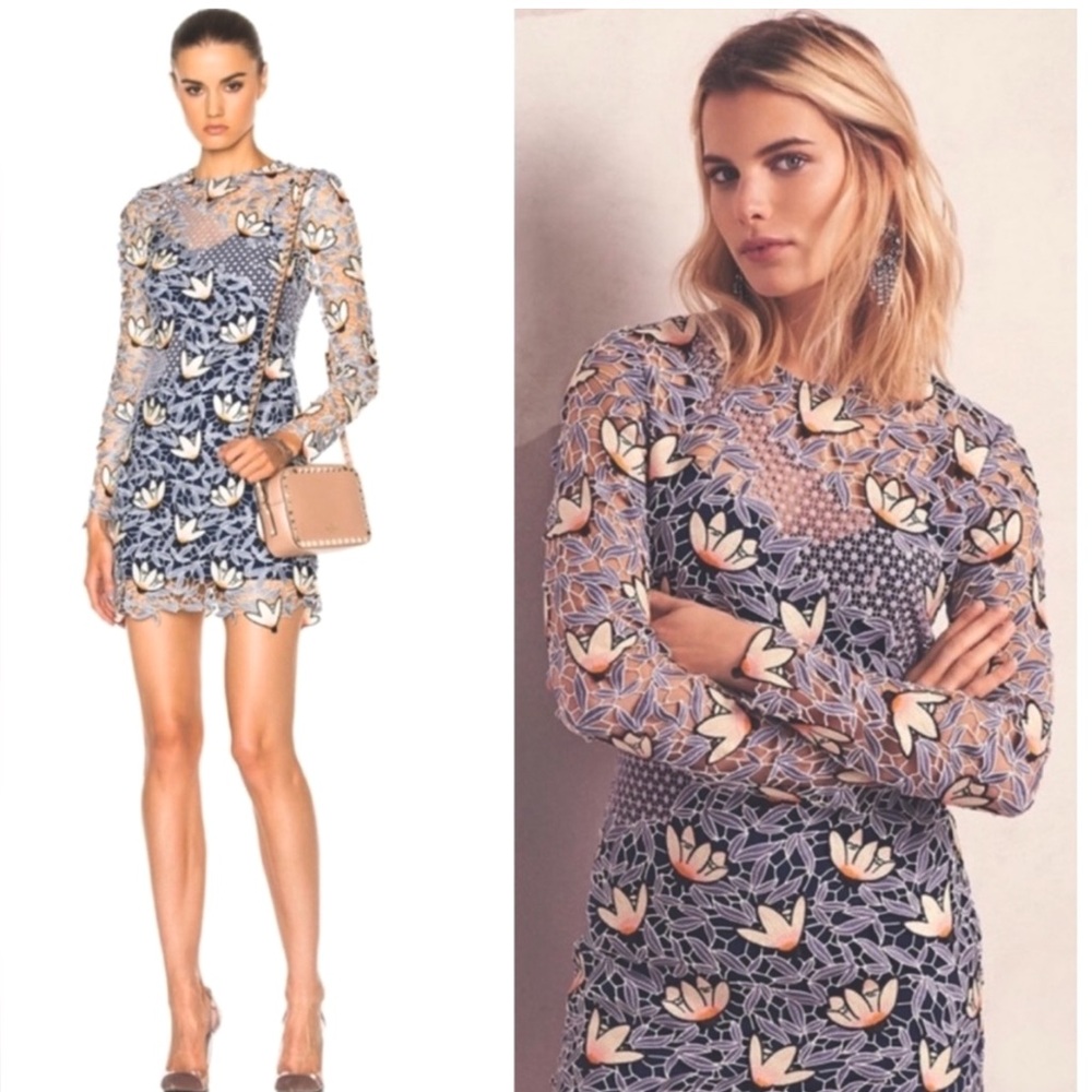 NWT Authentic Self-Portrait Peony Dove Grey Paneled Patchwork Mini Dress | Sz 8